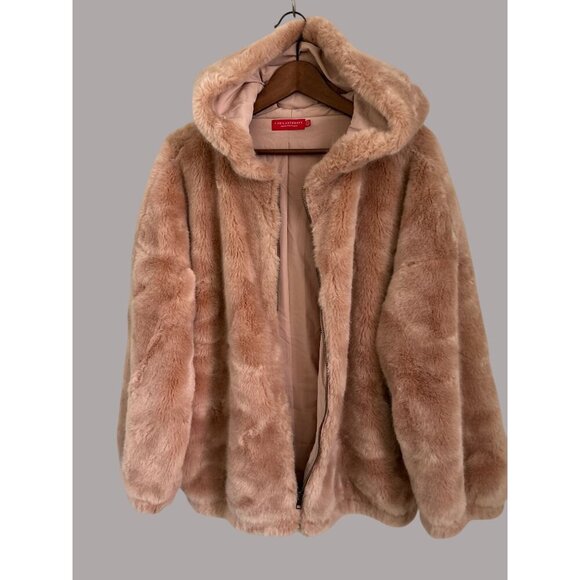 N:Philanthropy Faux Fur Hooded Jacket in Blush Pale Pink Size Large Zip Front Co - Picture 3 of 8